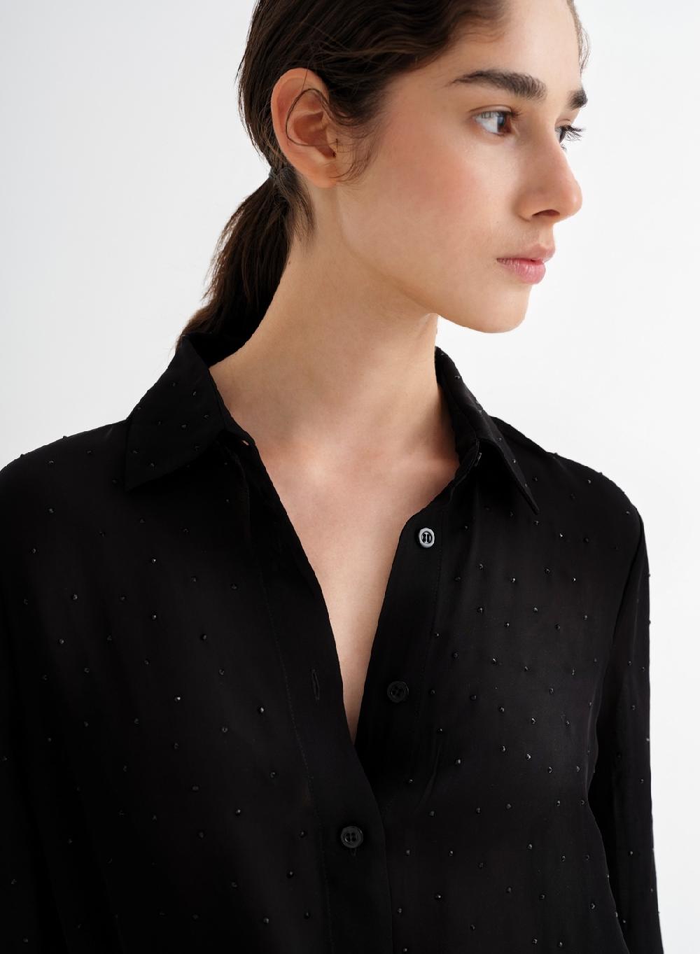 Etiqueta Negra Camisa Gasa Brillos Seda