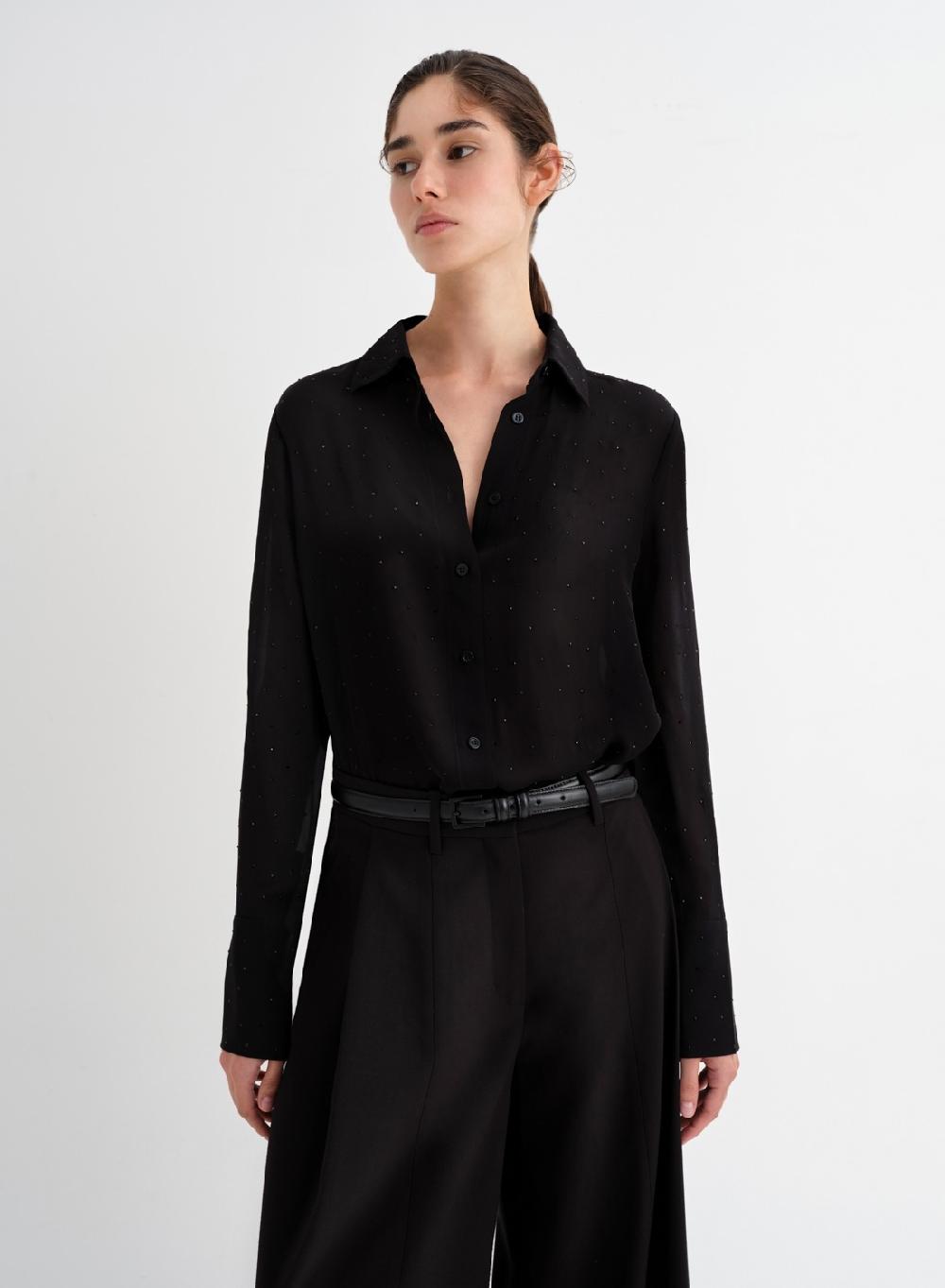 Etiqueta Negra Camisa Gasa Brillos Seda