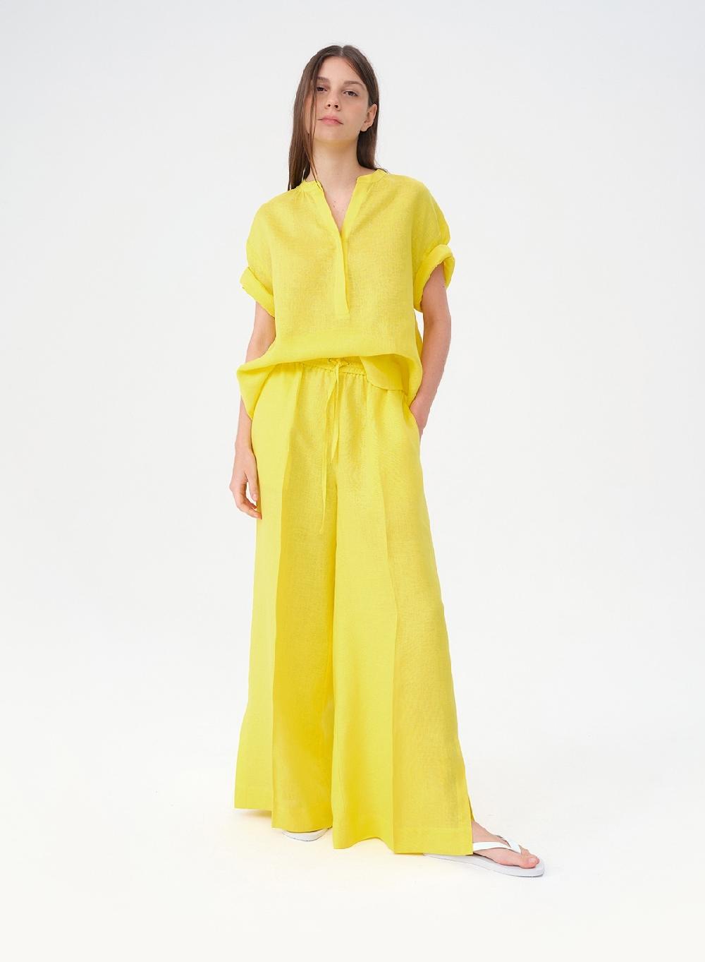 Etiqueta Negra Camisa Mao Manga Corta Lino