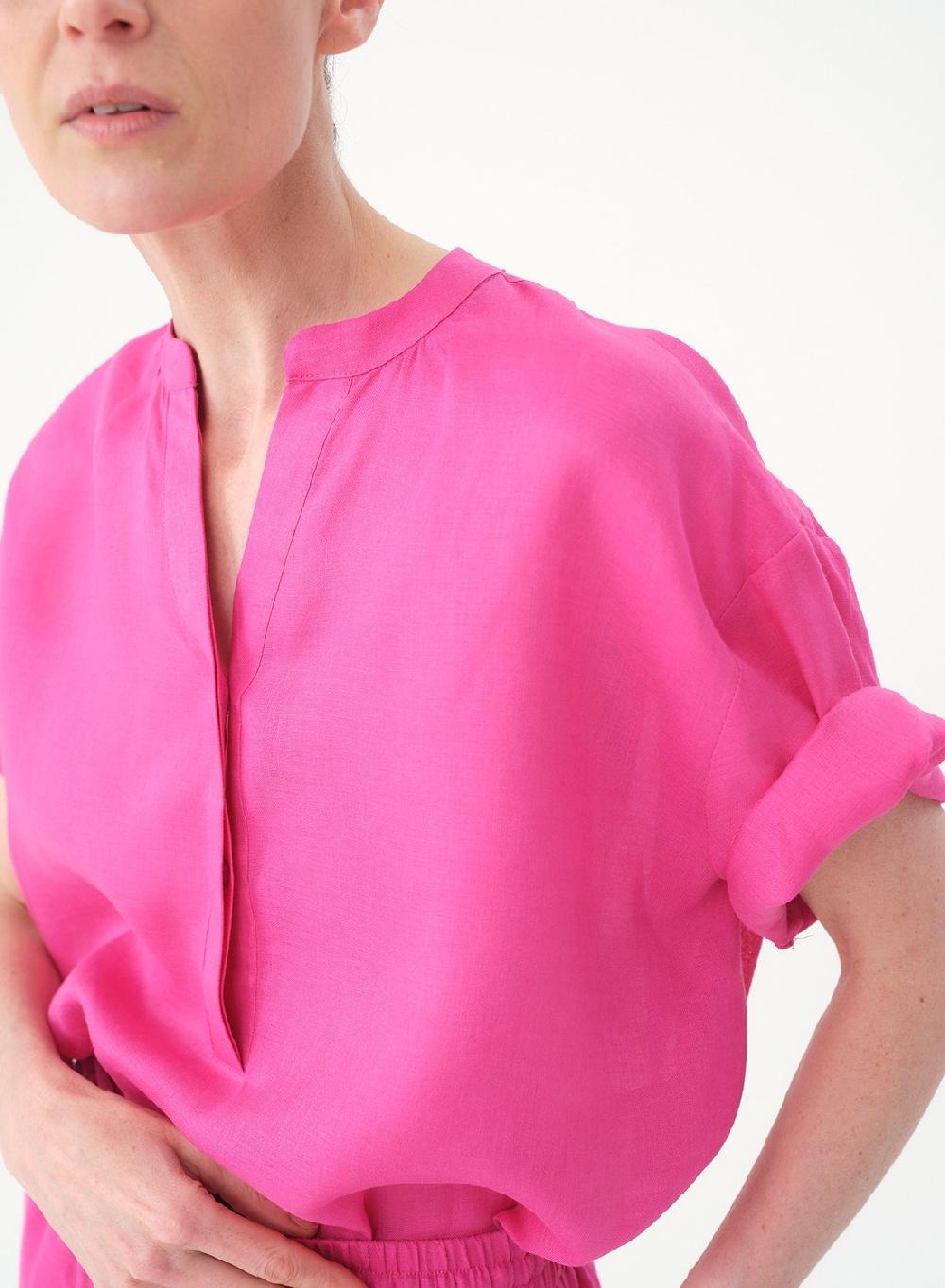 Etiqueta negra Camisa mao manga corta lino