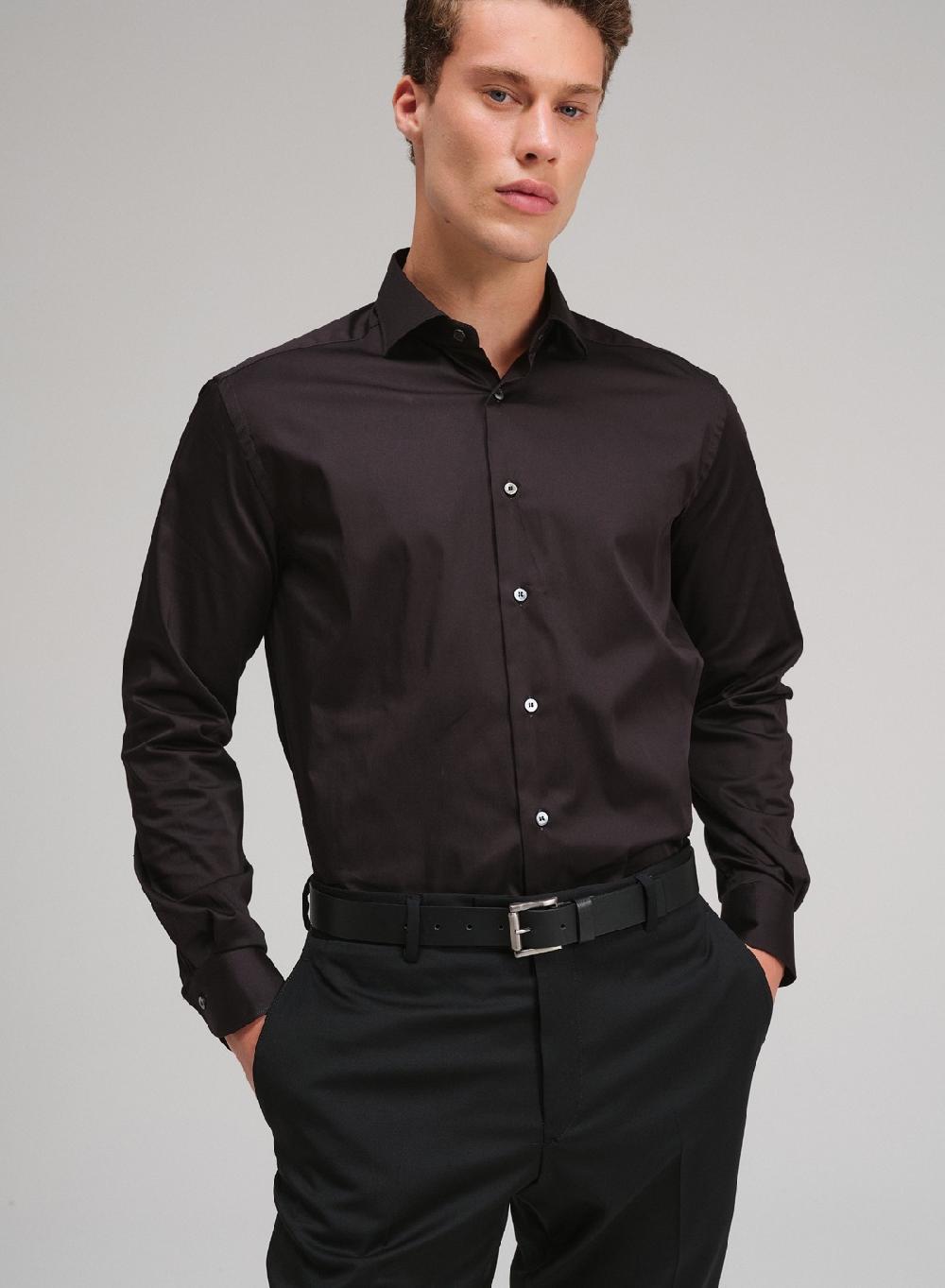 Etiqueta Negra Camisa Raso Slim Fit Made In Italy