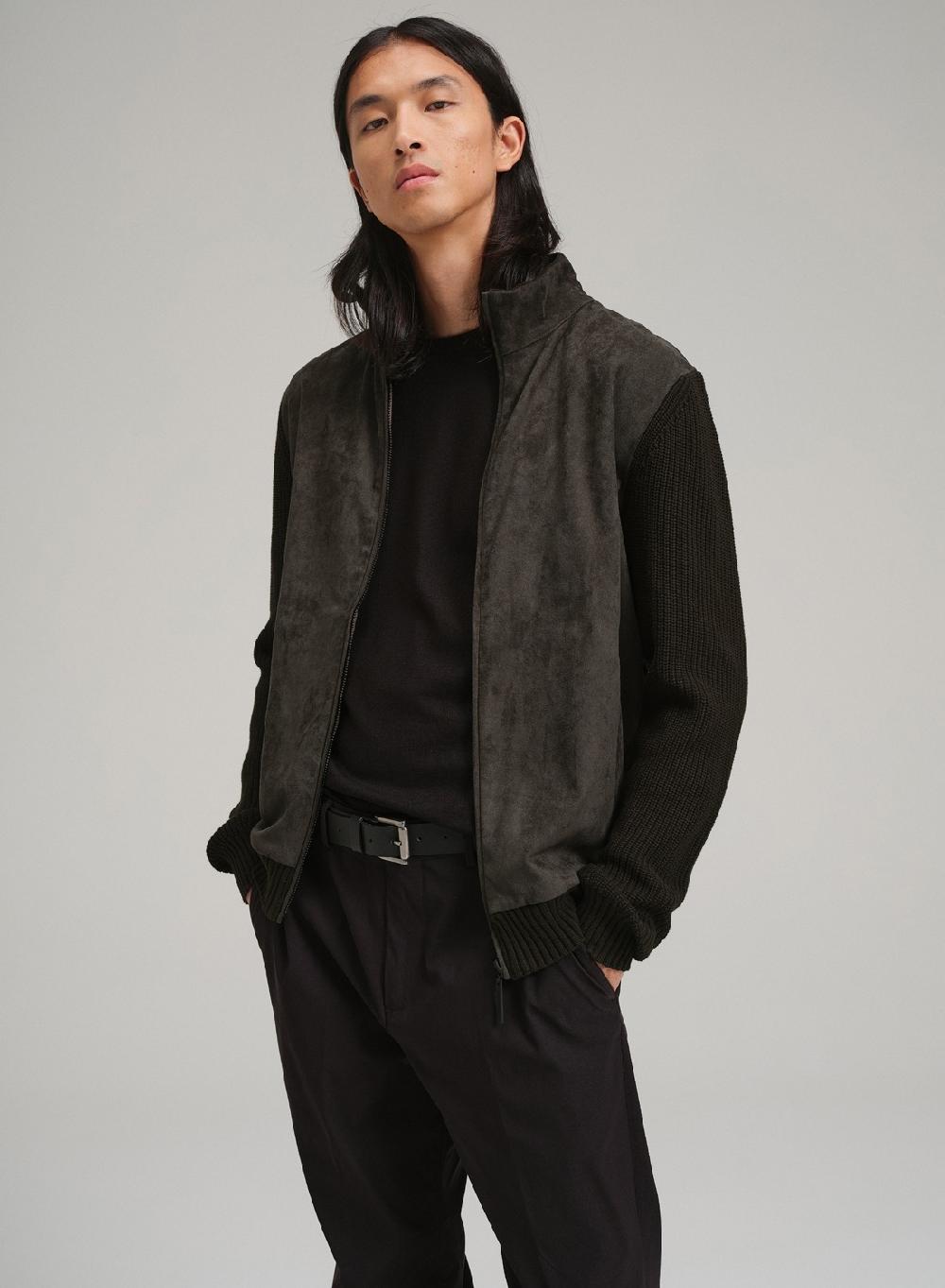 Etiqueta Negra Campera Con Cierre Combinada Gamuza