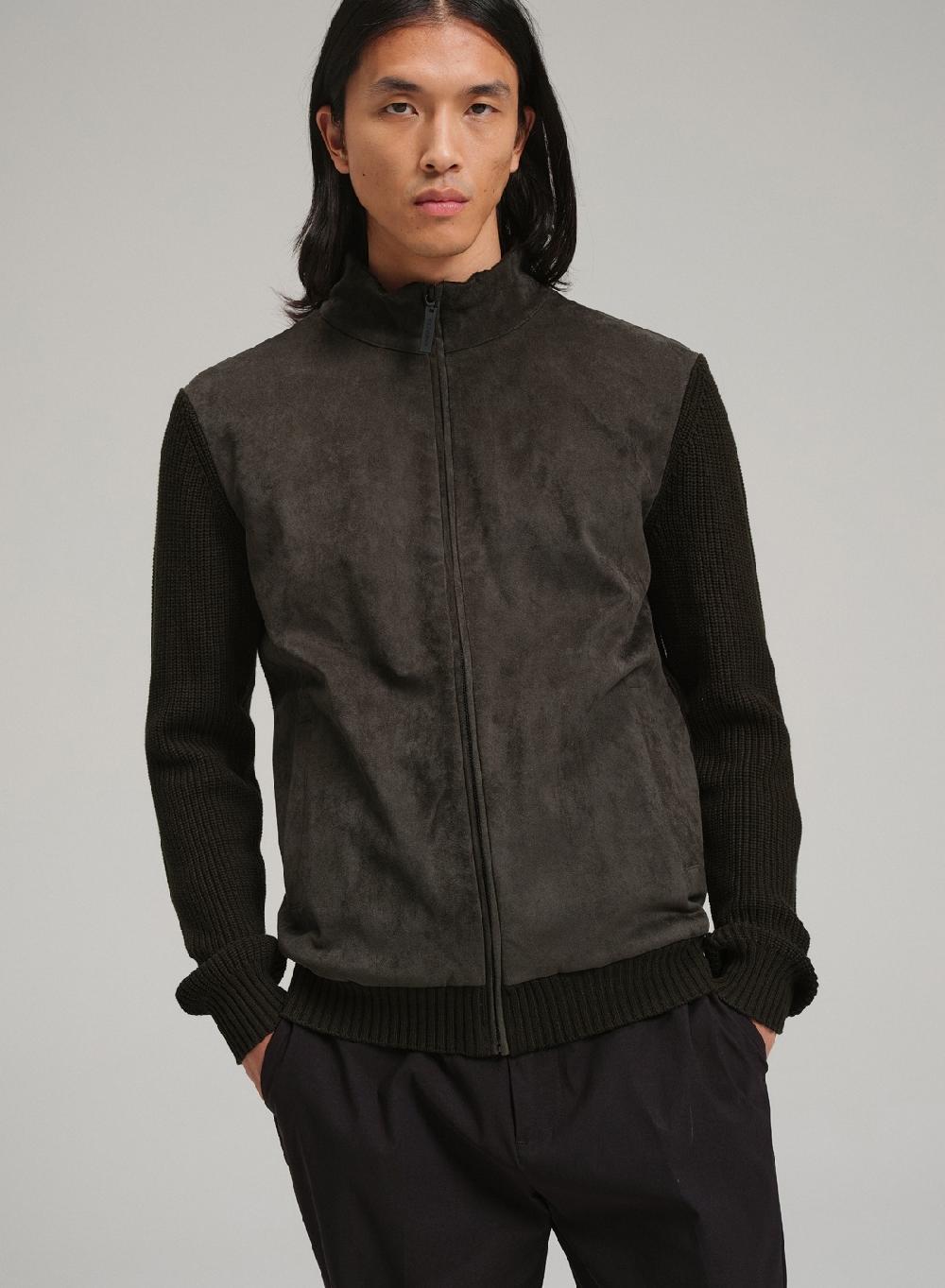 Etiqueta Negra Campera Con Cierre Combinada Gamuza