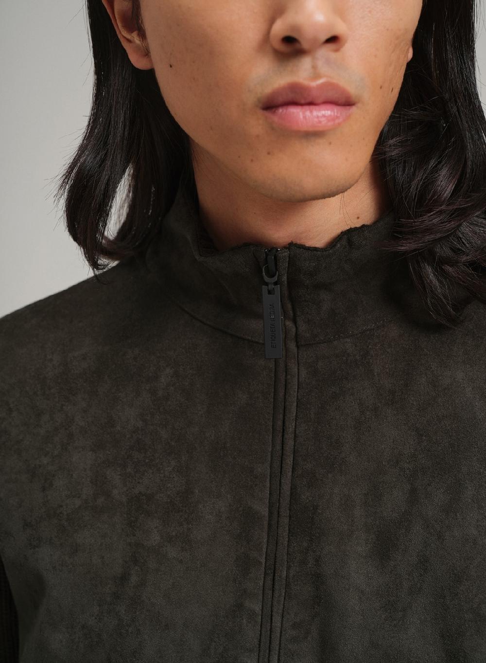 Etiqueta Negra Campera Con Cierre Combinada Gamuza