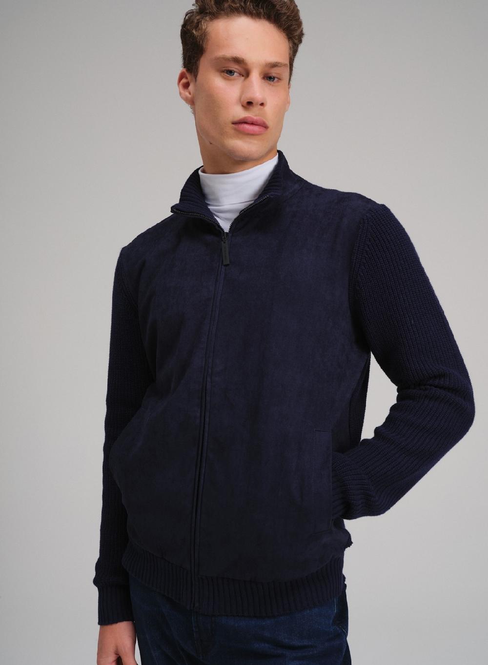 Etiqueta Negra Campera Con Cierre Combinada Gamuza