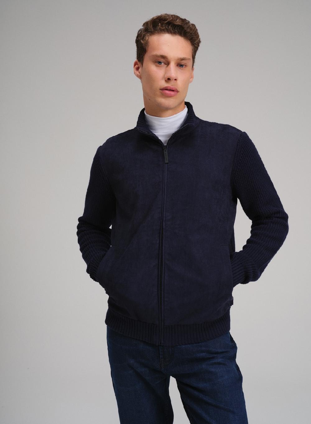 Etiqueta negra Campera con cierre combinada gamuza