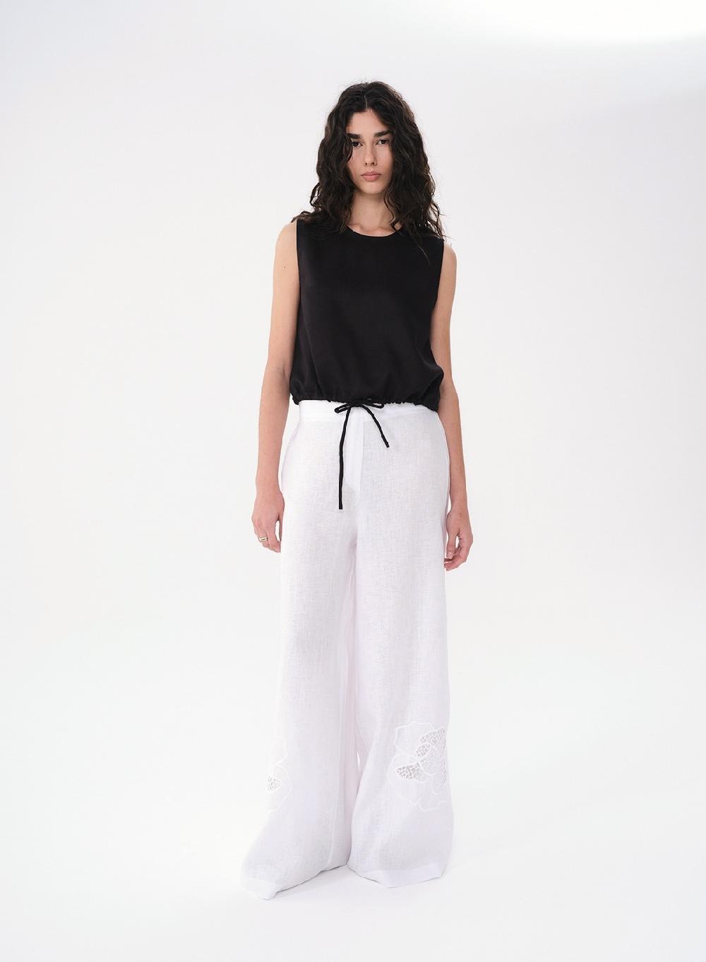 Etiqueta Negra Musculosa Frunces Lino