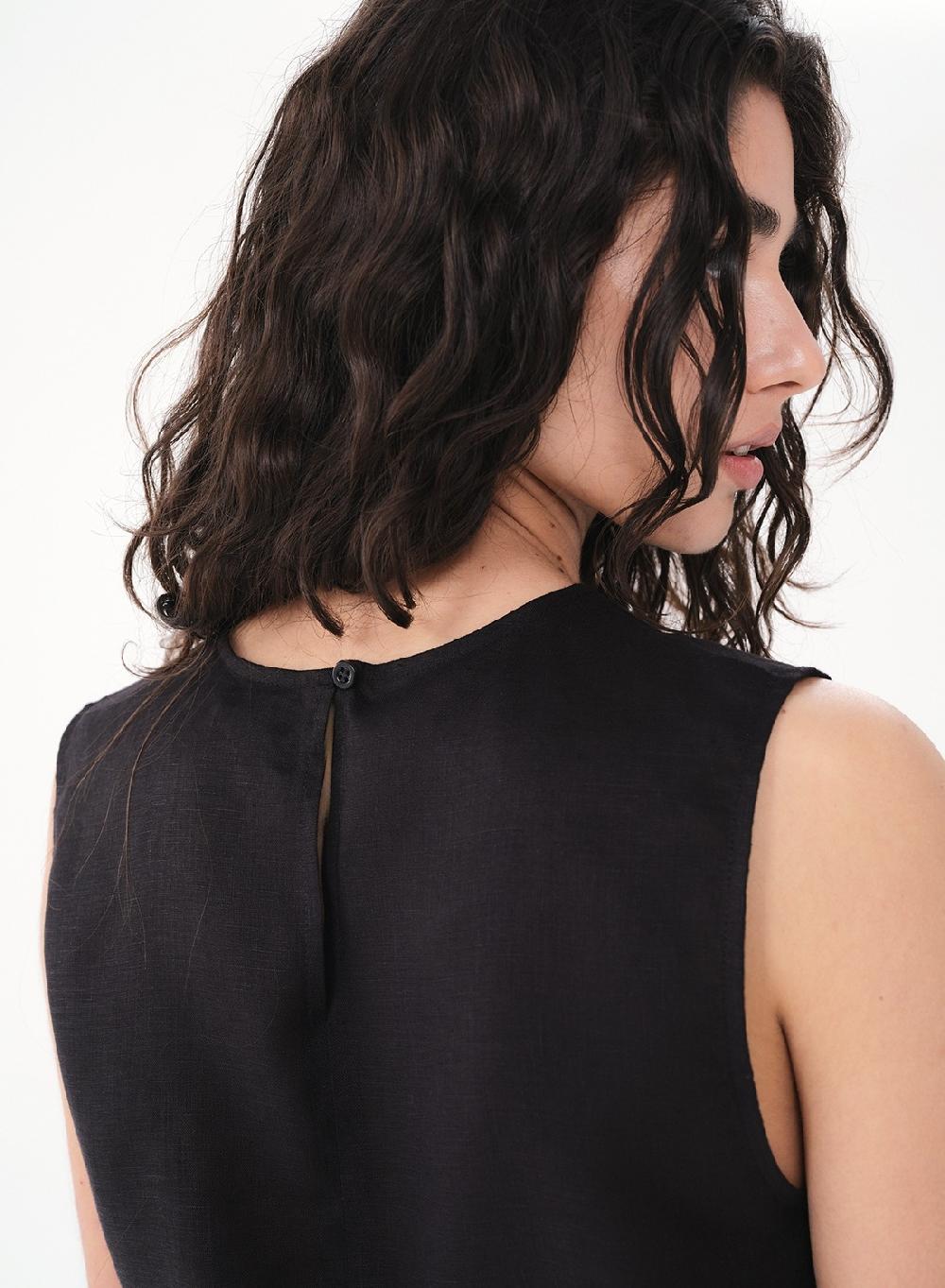 Etiqueta Negra Musculosa Frunces Lino