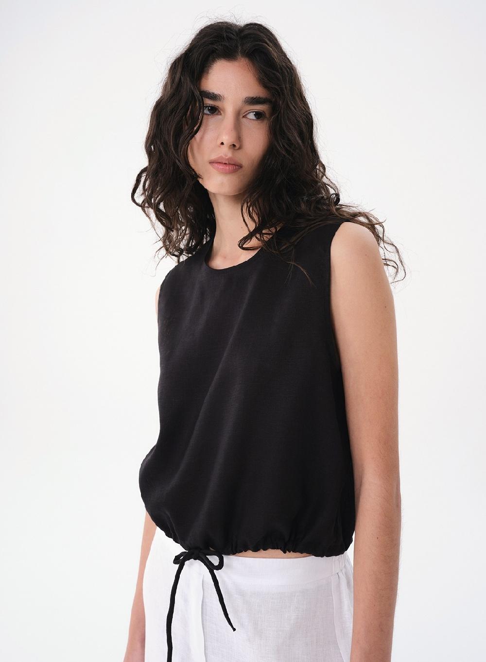 Etiqueta negra Musculosa Frunces Lino