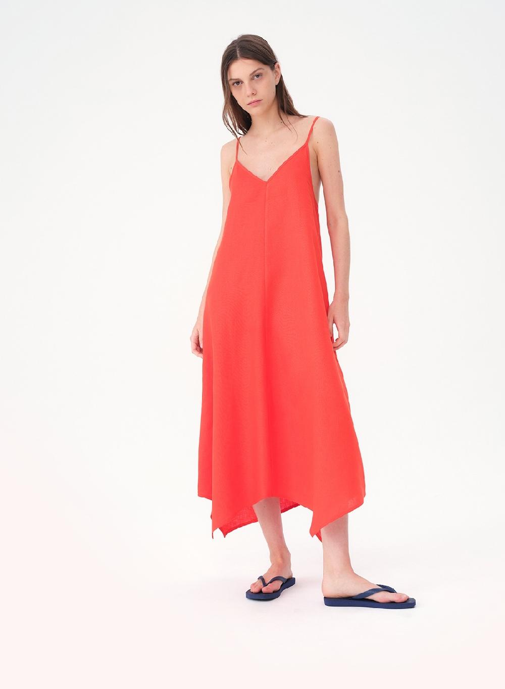 Etiqueta Negra Vestido Breteles Lino Picos