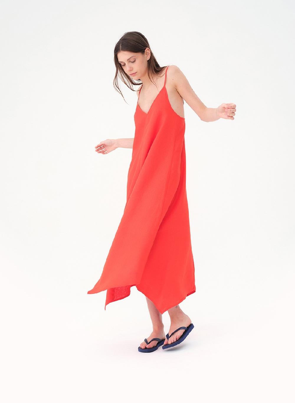 Etiqueta negra Vestido breteles lino picos