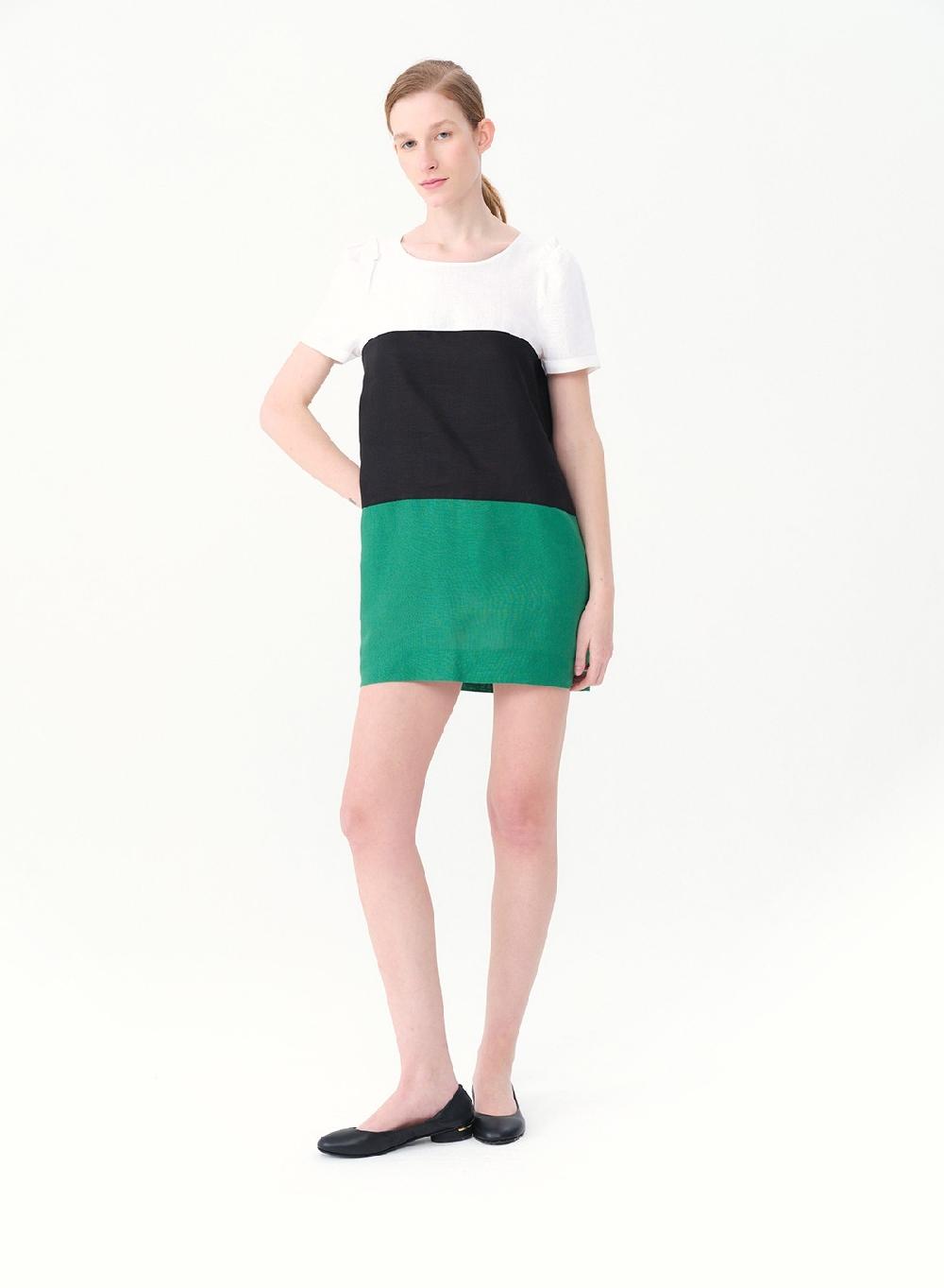 Etiqueta Negra Vestido Combinado Lino