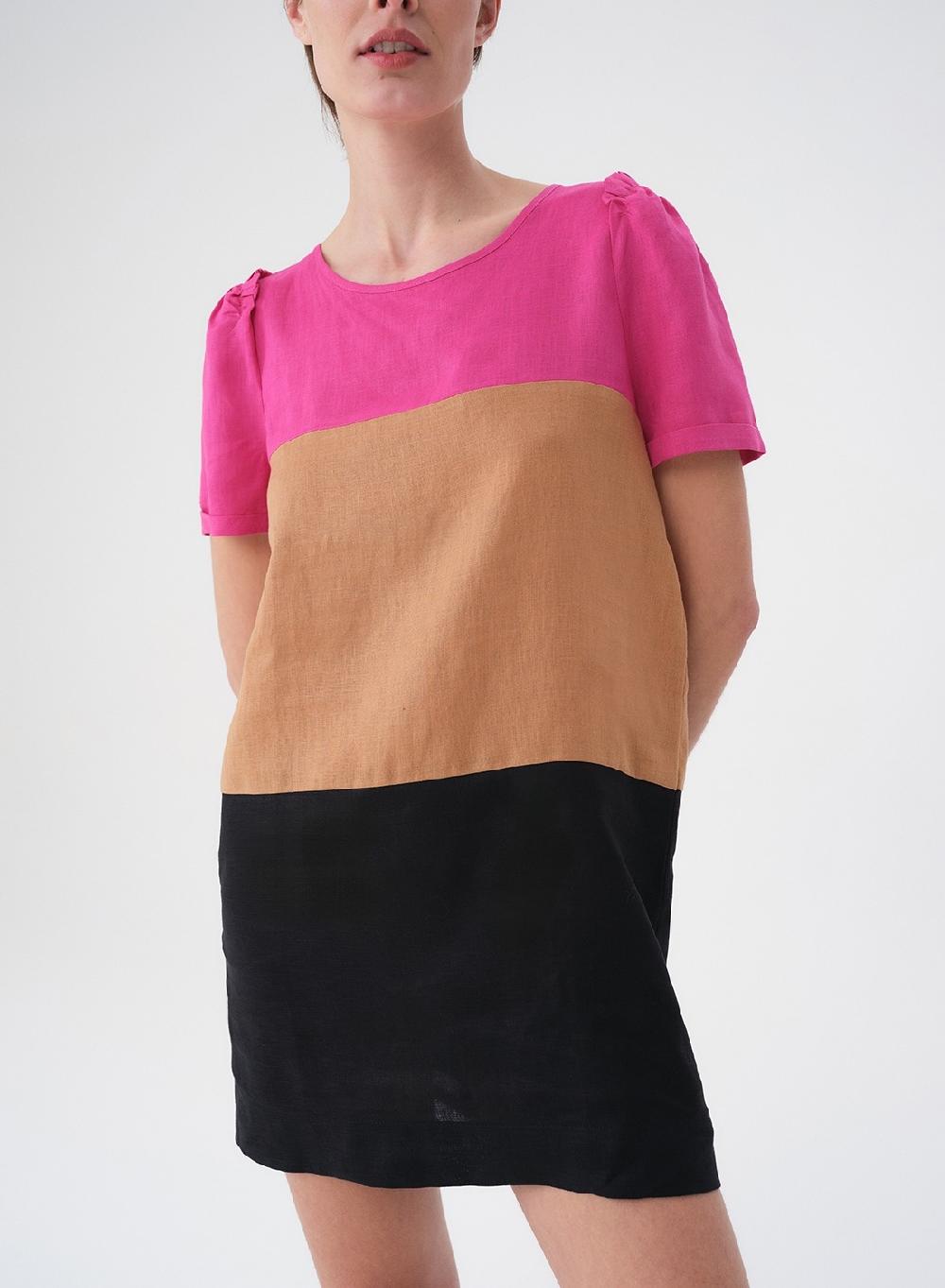 Etiqueta Negra Vestido Combinado Lino