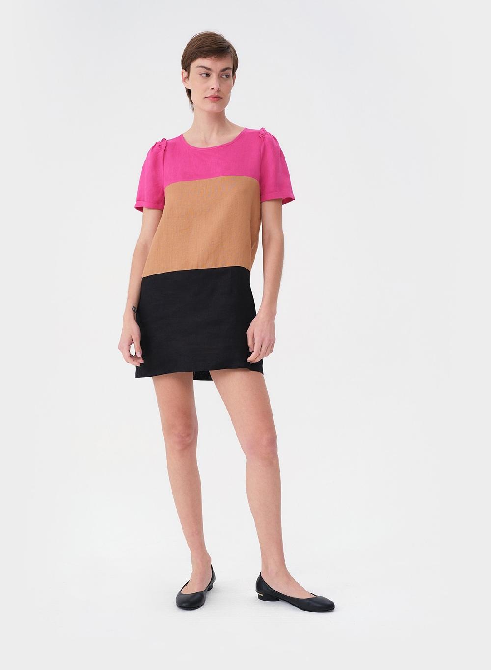 Etiqueta negra Vestido combinado lino