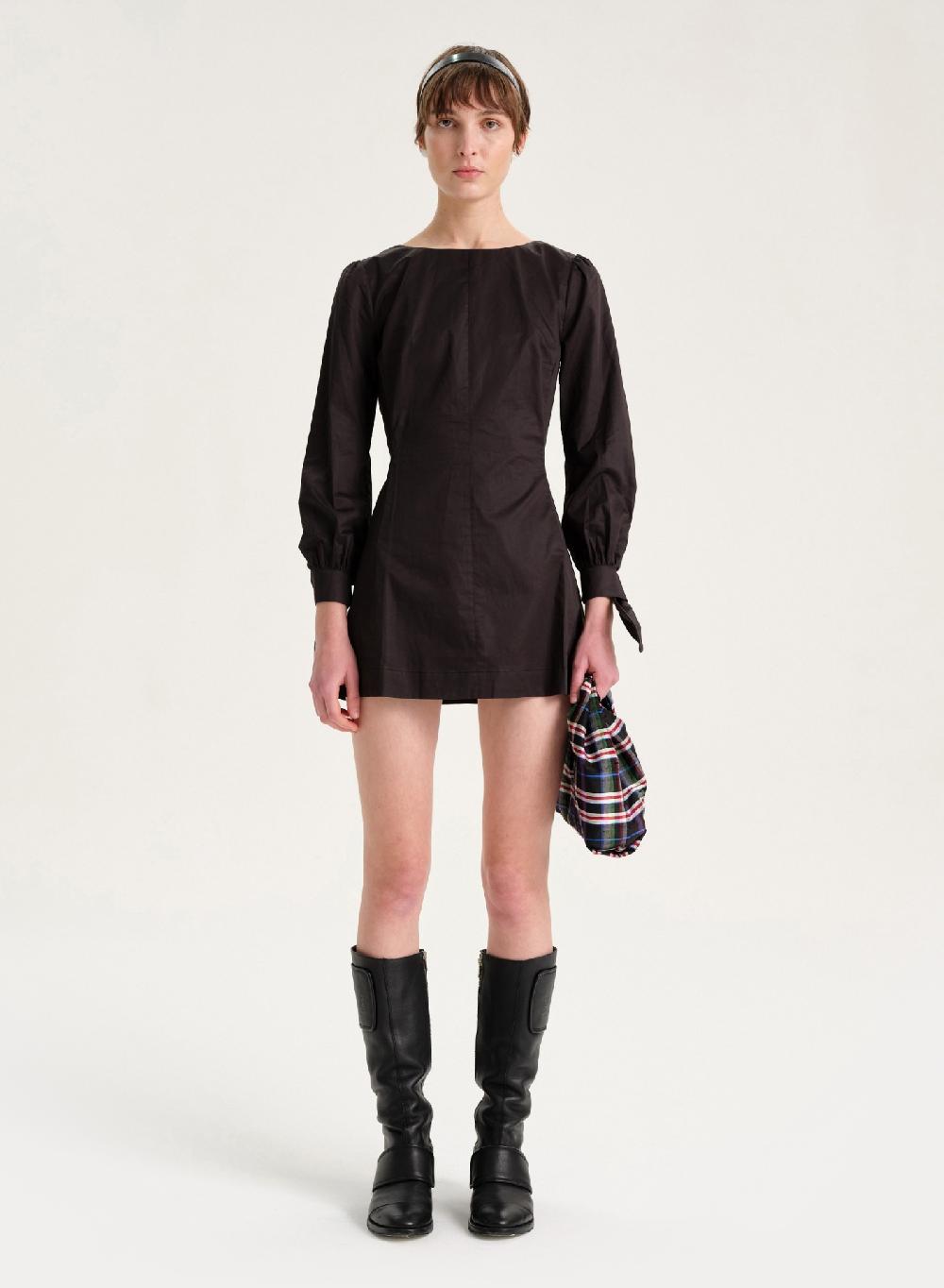 Etiqueta negra Vestido manga larga poplin