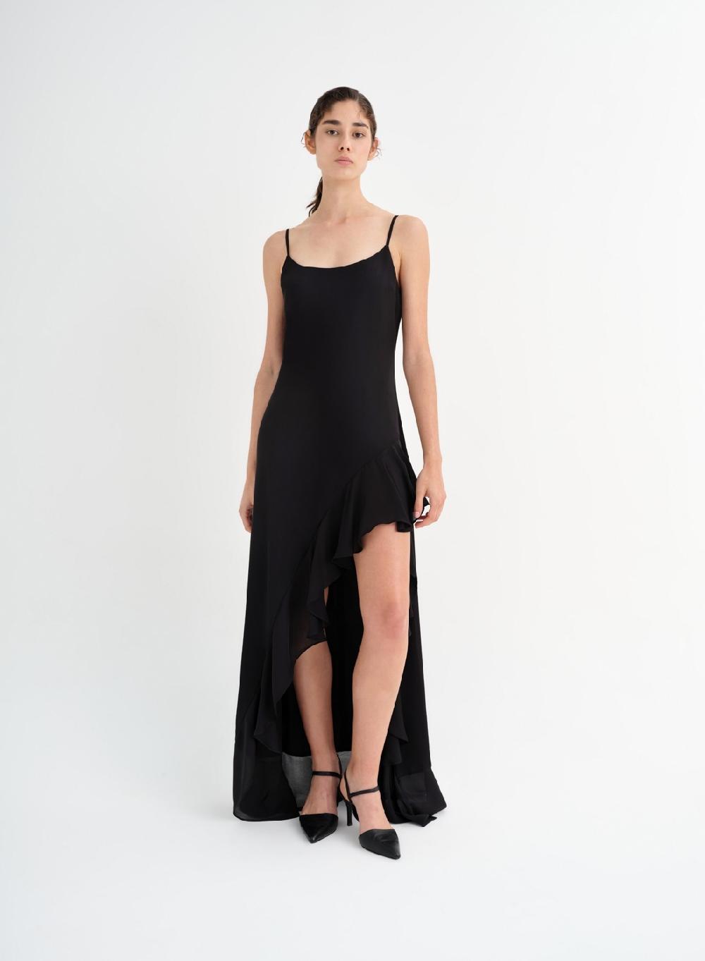 Etiqueta negra Vestido volado gasa seda