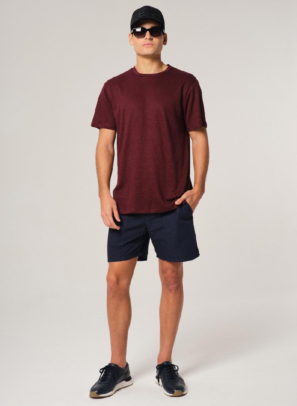 Etiqueta Negra Remera Cuello Redondo Manga Corta Lisa Lino