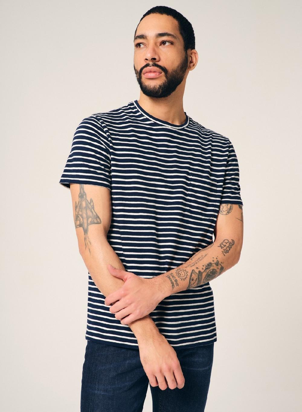 Etiqueta Negra Remera Cuello U Rayas Bolsillo Manga Corta