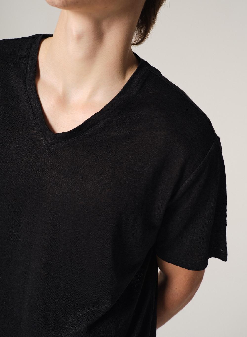 Etiqueta Negra Remera Cuello V Manga Corta Lisa Lino