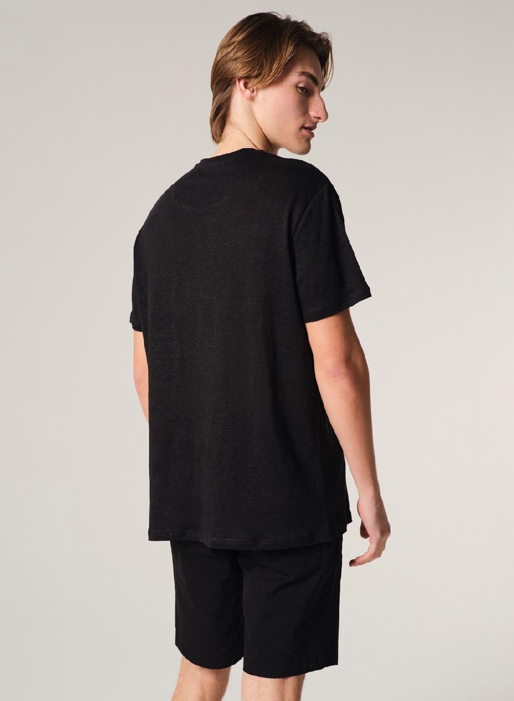 Etiqueta Negra Remera Cuello V Manga Corta Lisa Lino