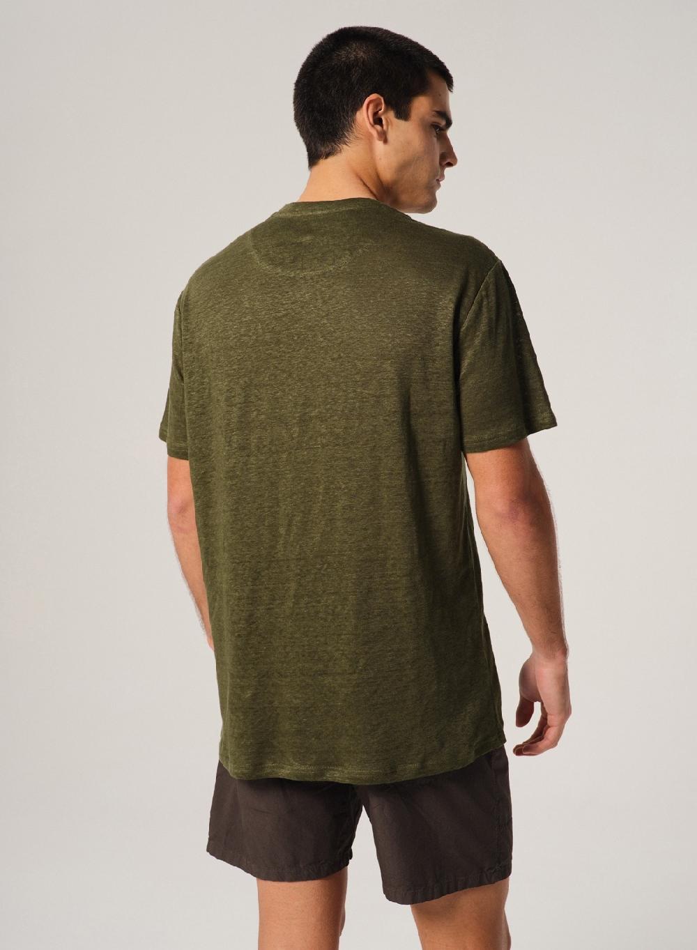 Etiqueta Negra Remera Cuello V Manga Corta Lisa Lino