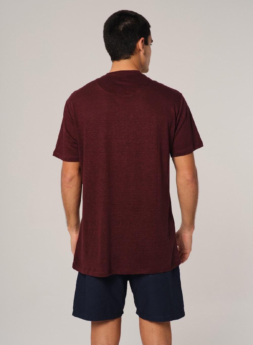 Etiqueta Negra Remera Cuello V Manga Corta Lisa Lino
