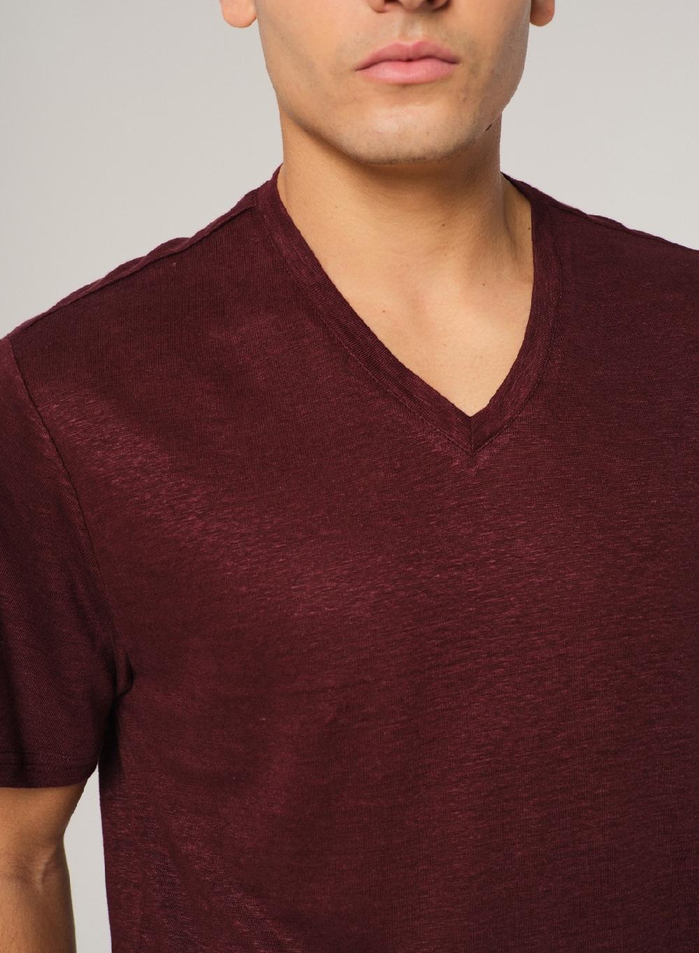 Etiqueta Negra Remera Cuello V Manga Corta Lisa Lino