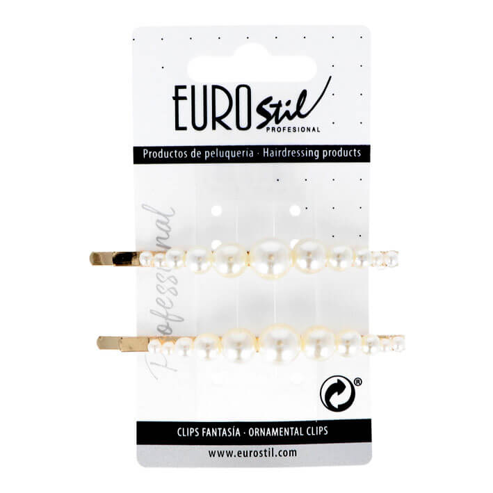 Eurostil CLIP DORADO LARGO CON PERLAS SURTIDAS 2 UDS