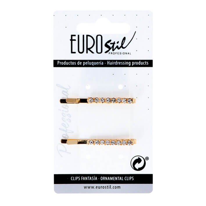 Eurostil CLIPS DORADOS RECT. LARGOS CON PERLAS 2 UDS