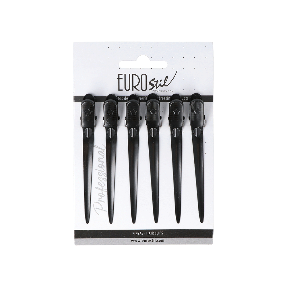 Eurostil CARTÓN 6 PINZAS CURVADAS EUROSTIL NEGRAS