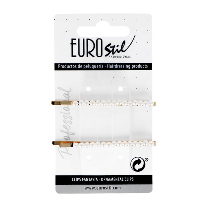 Eurostil CLIP DORADO LARGO CON PERLAS 2 UDS