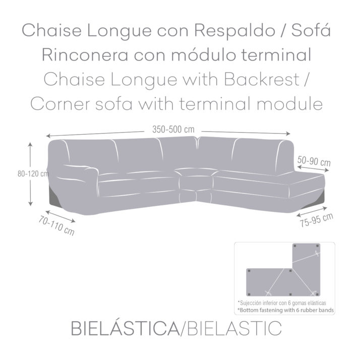 Eysa FUNDA SOFÁ CHAISE LONGUE CON RESPALDO / RINCONERA CON MÓDULO TERMINAL BIELÁSTICA JAZ