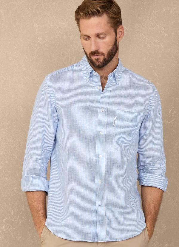Façonnable camisa de lino rayas bengala fit regular