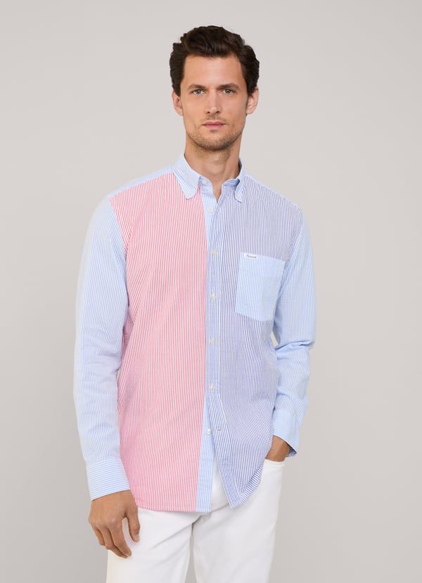 Façonnable Camisa Seersucker Rayas Bengala Fit Regular