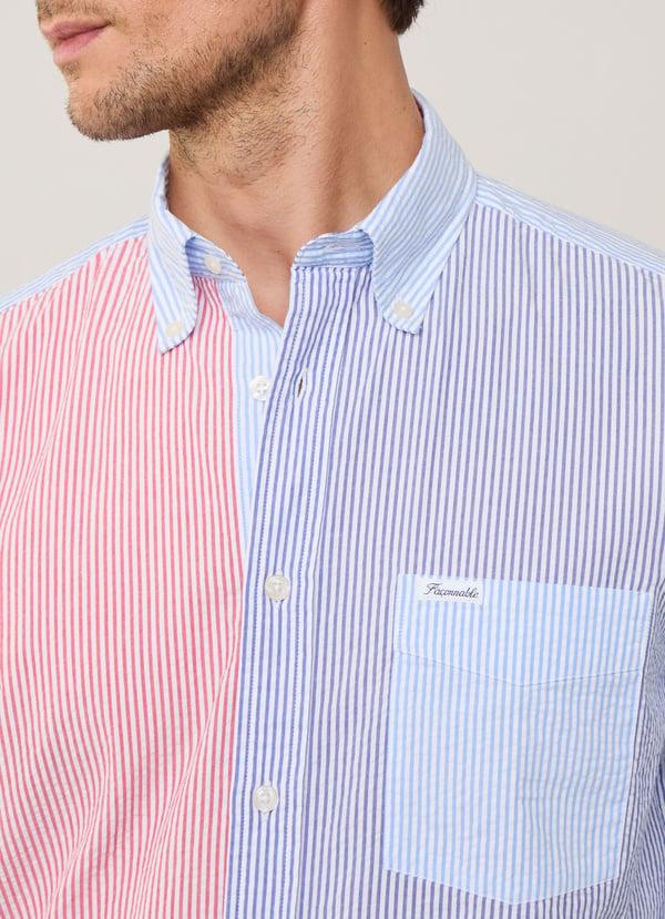 Façonnable Camisa Seersucker Rayas Bengala Fit Regular