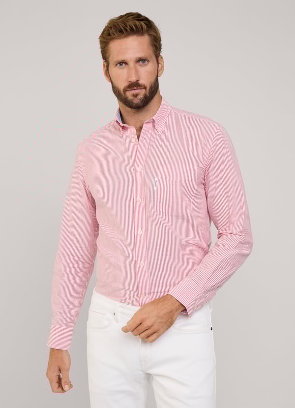 Façonnable Camisa Seersucker Rayas Bengala Fit Regular