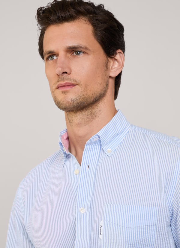 Façonnable Camisa Seersucker Rayas Bengala Fit Regular