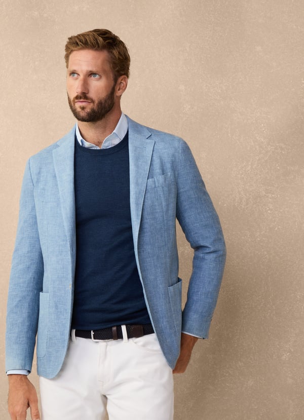 Façonnable americana lana lino bolsillos parche