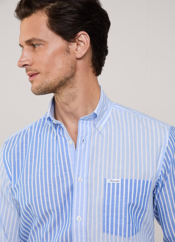 Façonnable Camisa Algodón Lino Rayas Fit Regular