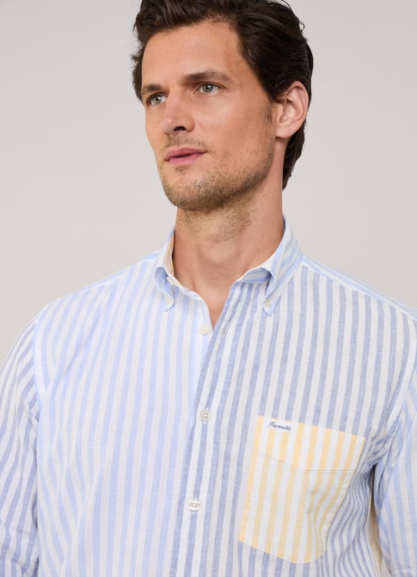 Façonnable Camisa Algodón Lino Rayas Fit Regular