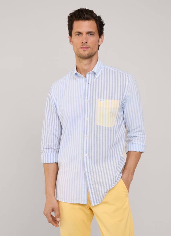 Façonnable Camisa Algodón Lino Rayas Fit Regular