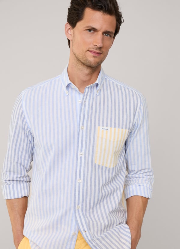 Façonnable camisa algodón lino rayas fit regular
