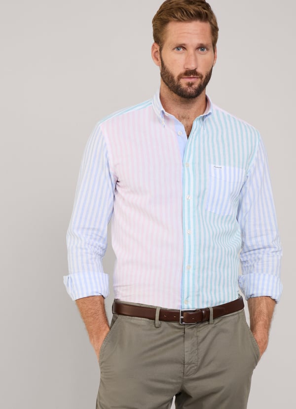 Façonnable camisa algodón lino rayas fit regular