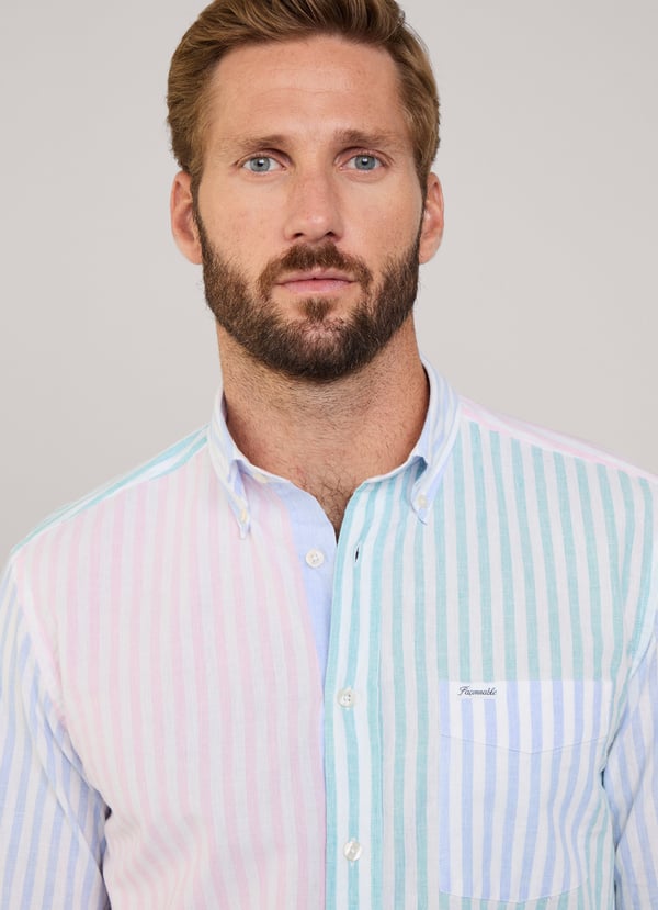 Façonnable Camisa Algodón Lino Rayas Fit Regular