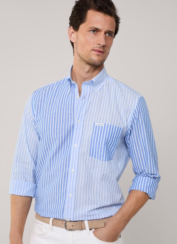 Façonnable camisa algodón lino rayas fit regular