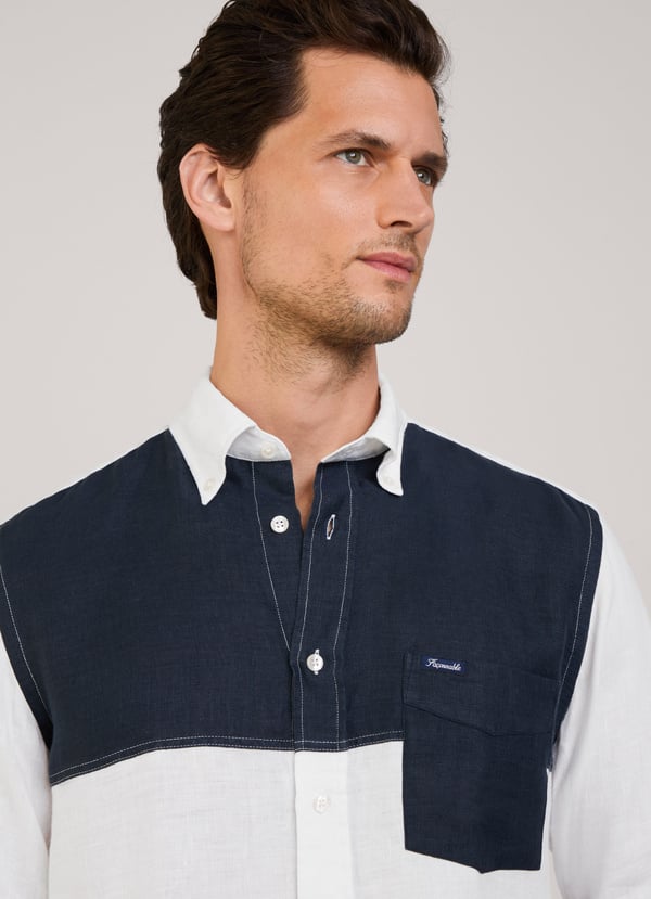 Façonnable Camisa De Lino Color Block Fit Regular