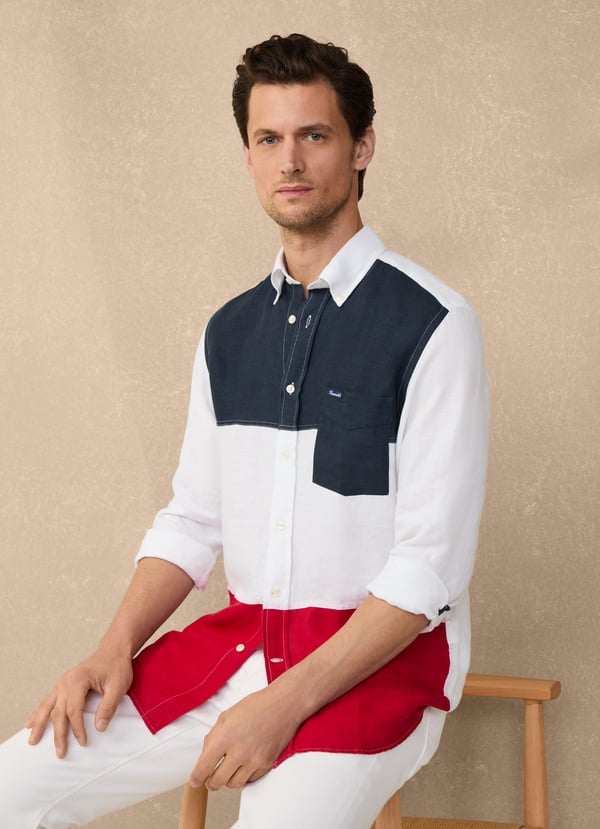 Façonnable camisa de lino color block fit regular
