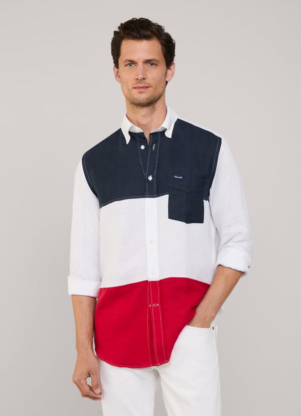 Façonnable Camisa De Lino Color Block Fit Regular