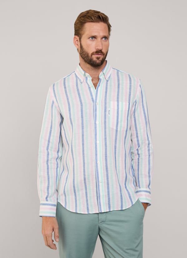 Façonnable Camisa De Lino Rayas Anchas Fit Regular