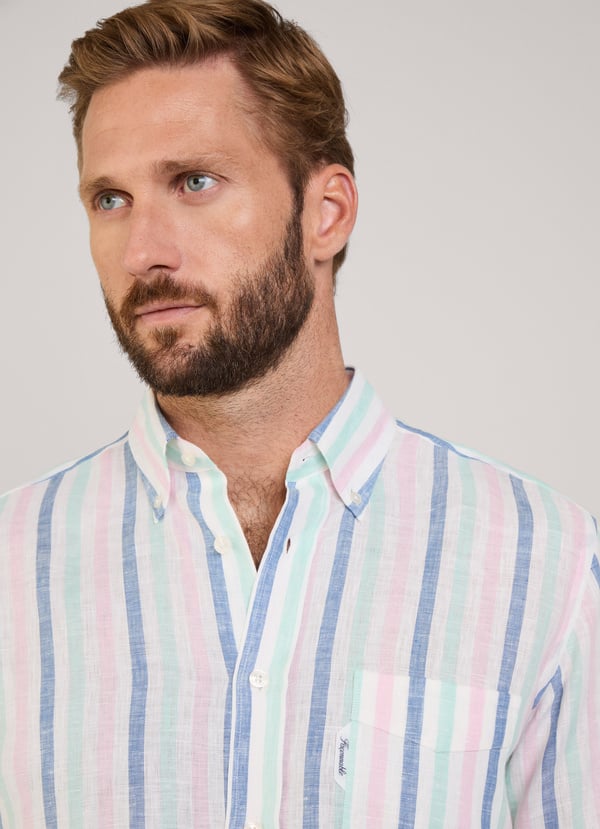 Façonnable Camisa De Lino Rayas Anchas Fit Regular